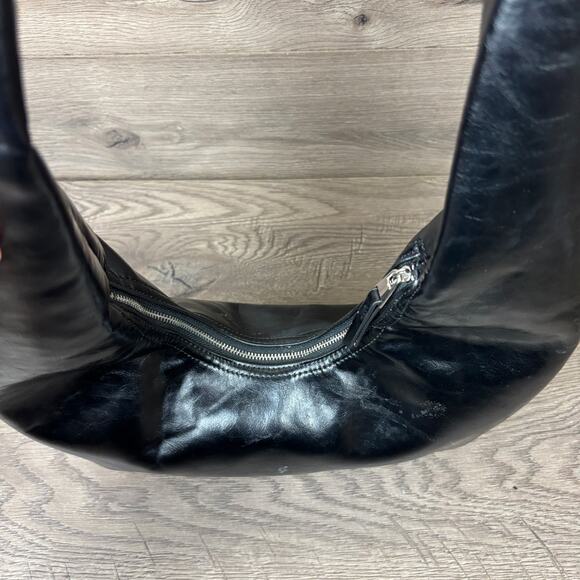 ZARA Shoulder Bag Hobo Black Faux Leather Slouchy Large Tote Purse Zip Closure - Picture 9 of 16